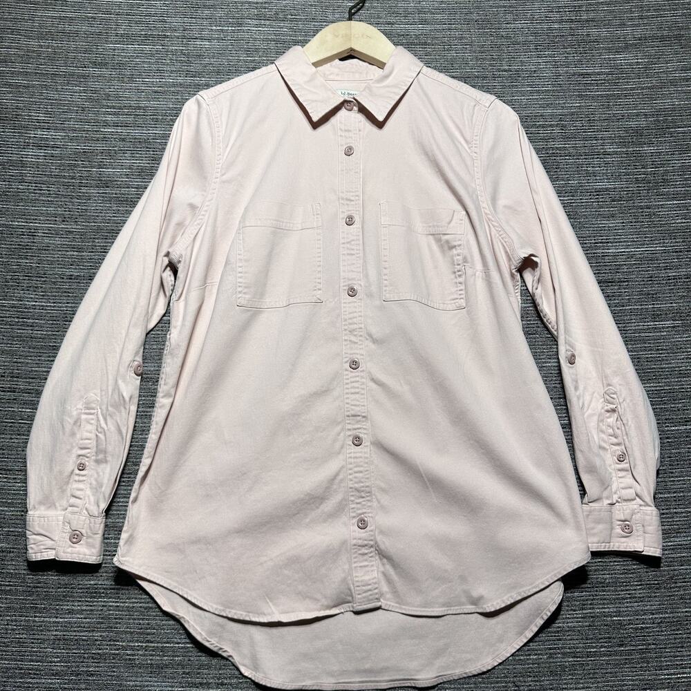 L.L. Bean Shirt Women's M Pink Long Sleeve Button Up Pockets Hiking 516063